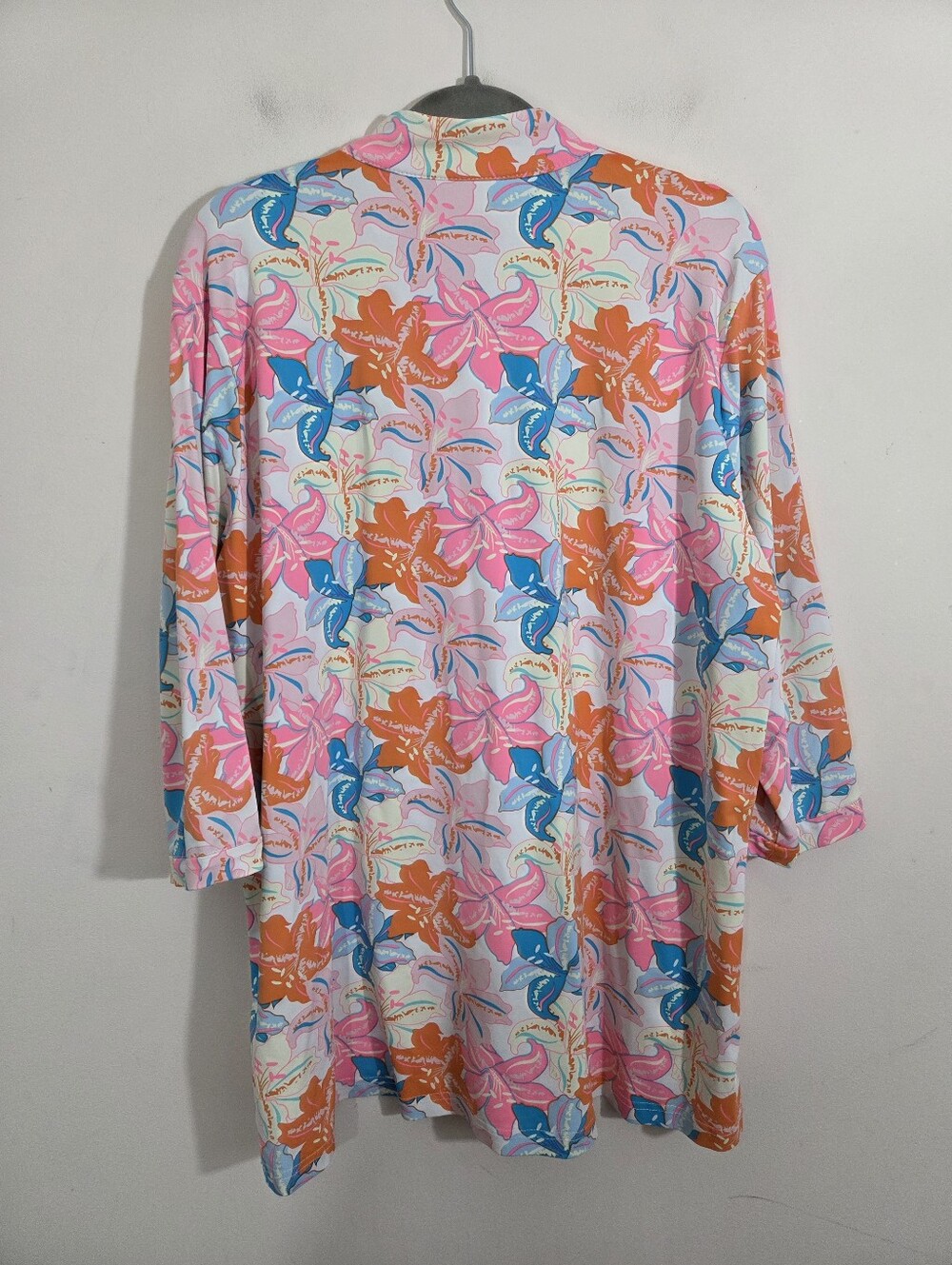 Lulu-B Floral Colorful Blouse Split V Neck 3/4 Sleeve Size XL Tropical Resort - Picture 6 of 9